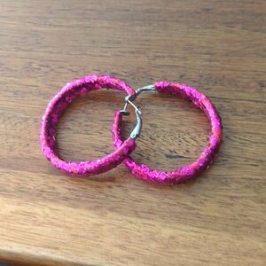 🌸 Hot pink Glitter coated hoops
